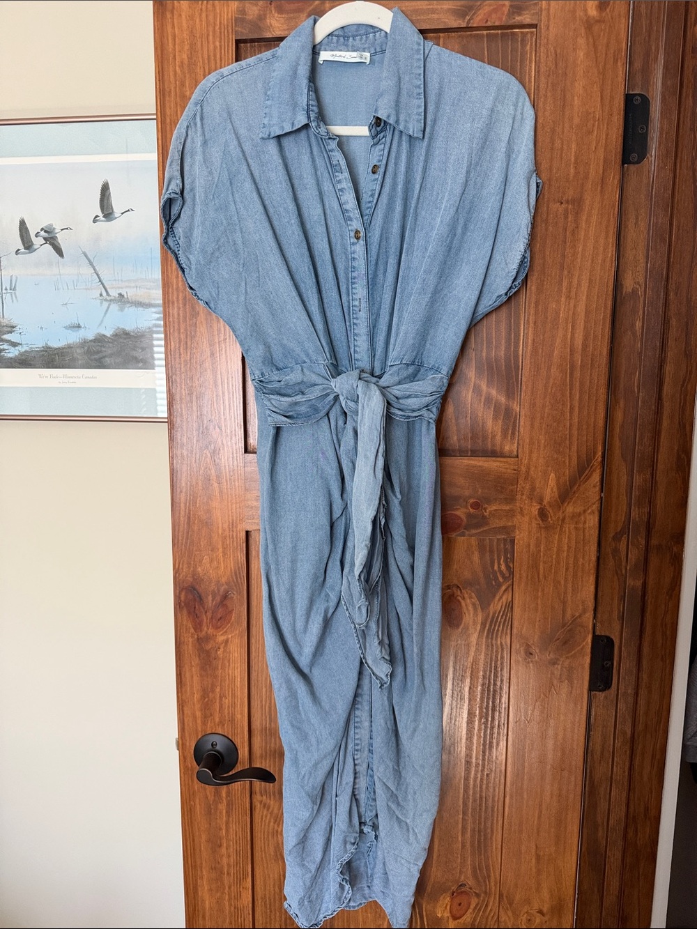 MUSTARD SEED Light Wash Denim Shirt Dress with Tie Waist